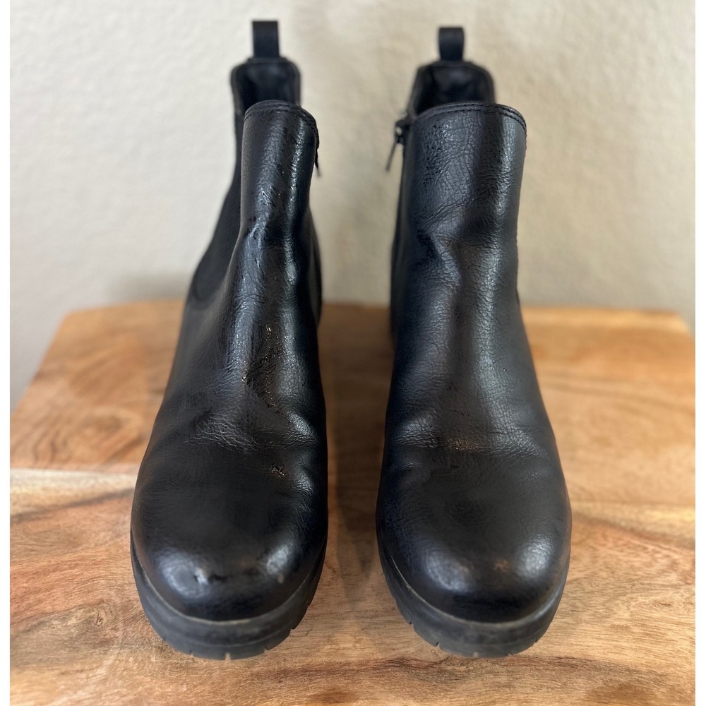 Vintage‎ 7 Eight Shayden Black Ankle Boots Womens 9M Side Zip Lug Sole Booties